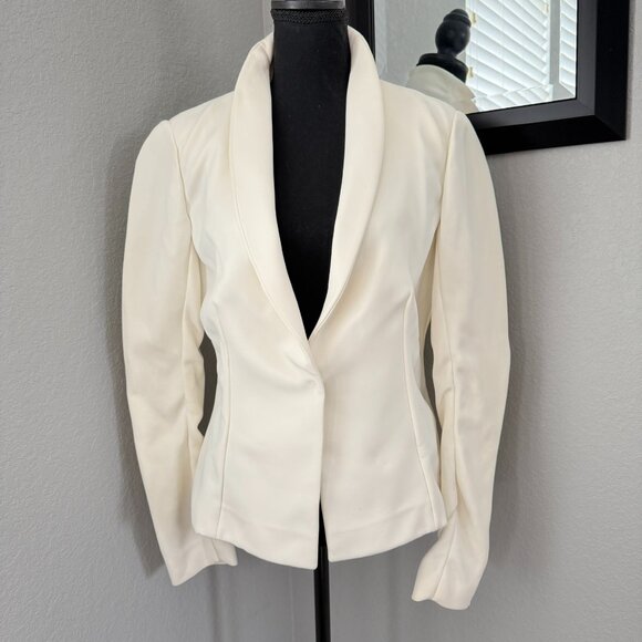 DONNA KARAN Ivory Cream Scuba Stretch Blazer Jacket Sz 8 - Picture 2 of 16